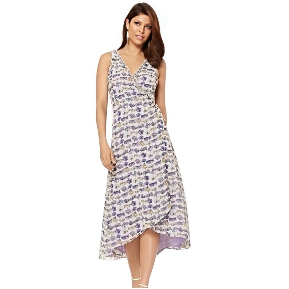 Eva Mendes by New York & Company Wrap Dress Size M Blue Floral Midi